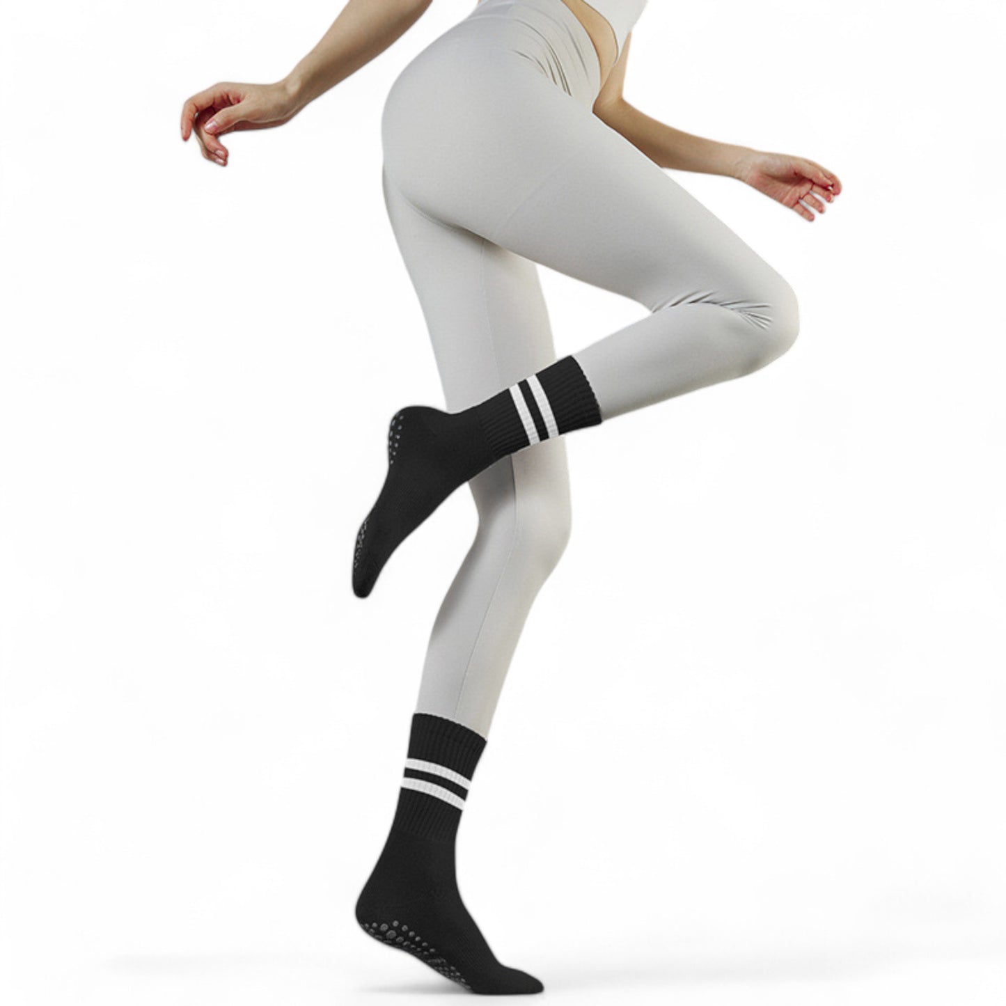 Alilang Women's 3-Pack Non-Slip Athletic Crew Socks with Striped Detail and Cushioned Support - One Size Fits Most