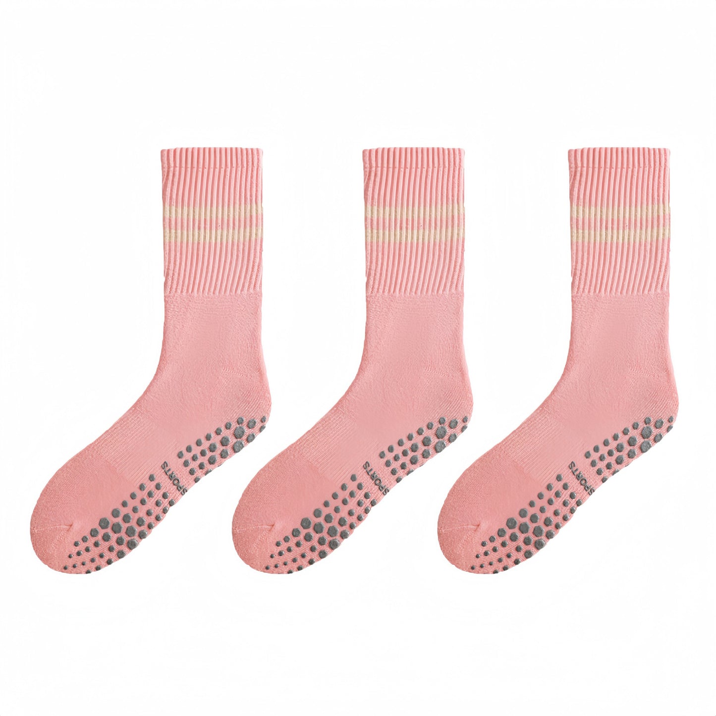 Alilang Women's 3-Pack Non-Slip Athletic Crew Socks with Striped Detail and Cushioned Support - One Size Fits Most
