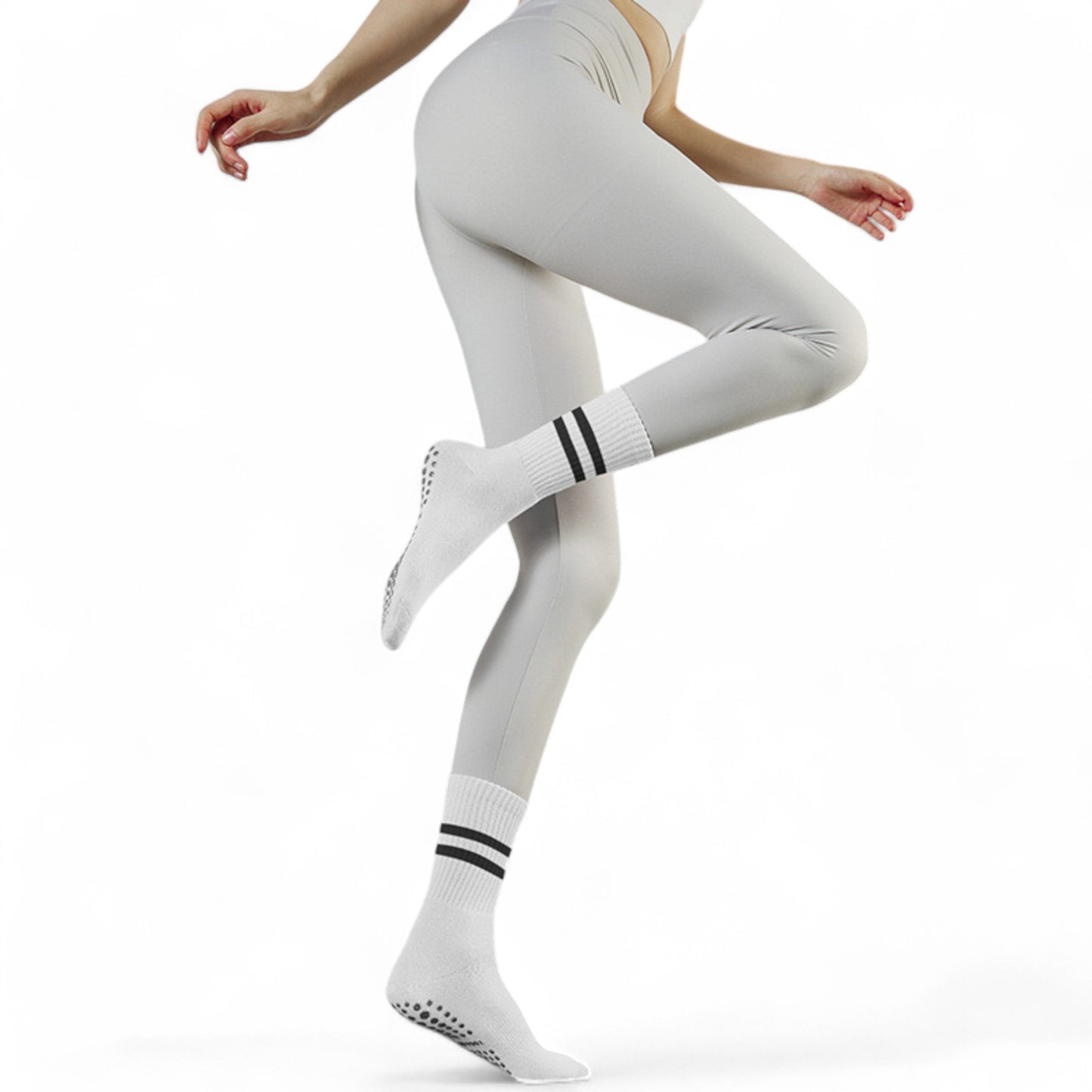 Alilang Women's 3-Pack Non-Slip Athletic Crew Socks with Striped Detail and Cushioned Support - One Size Fits Most