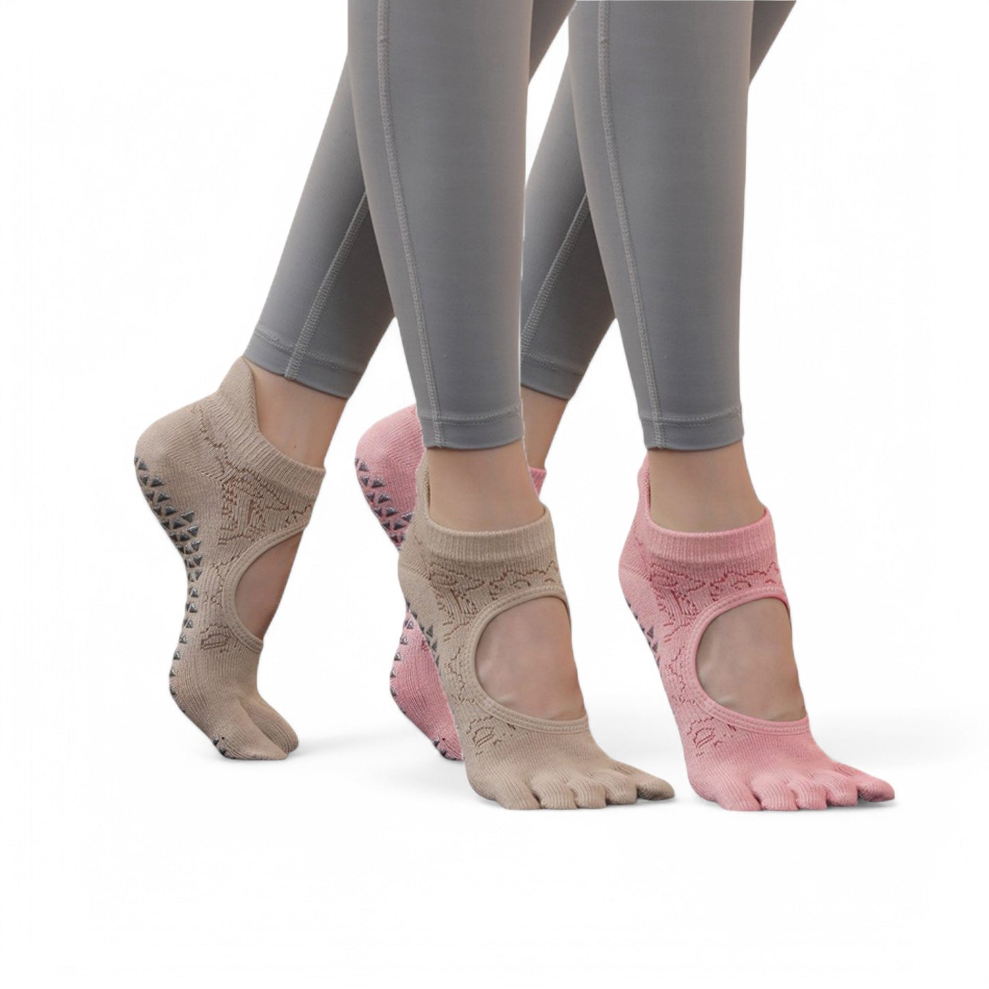 Alilang Women's 2-Pack Non-Slip Five-Toe Yoga Socks with Open Top Design for Stability and Comfort - One Size Fits Most