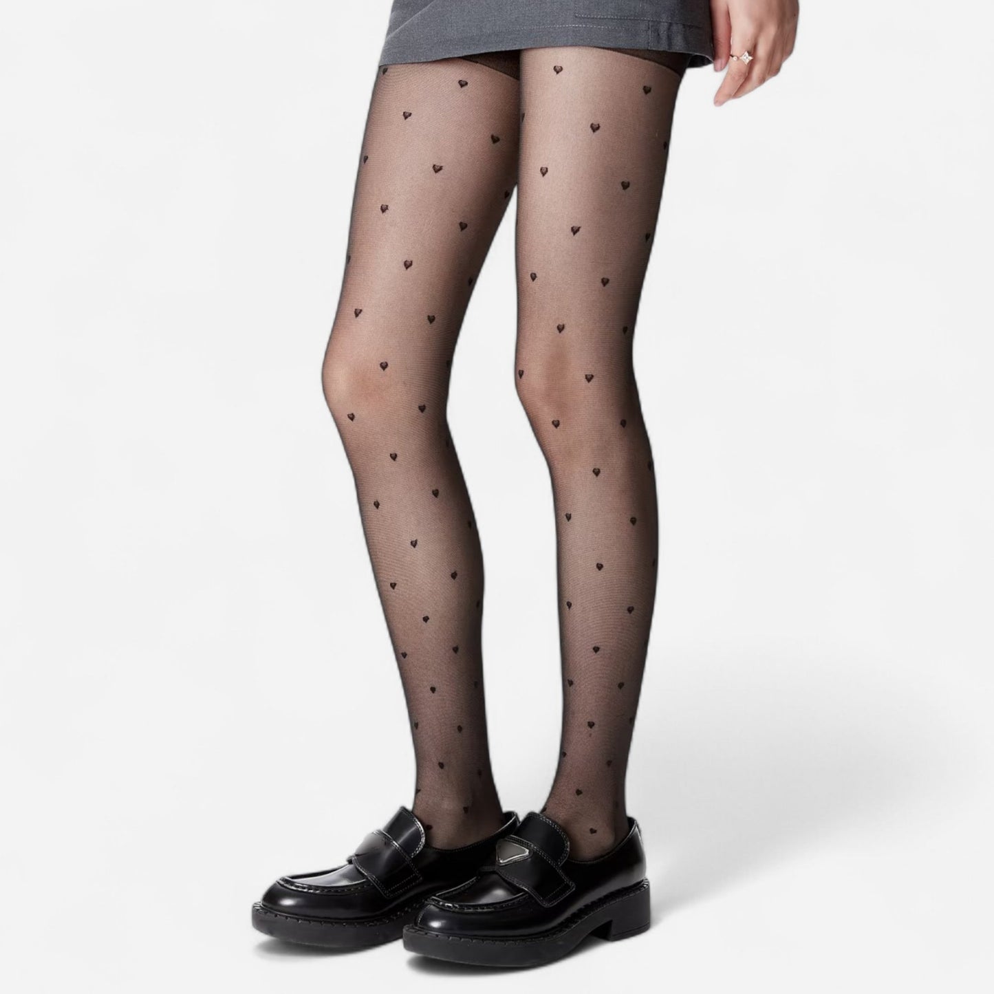 Anna-Kaci Sheer Heart Pattern Tights with Delicate Allover Embroidery