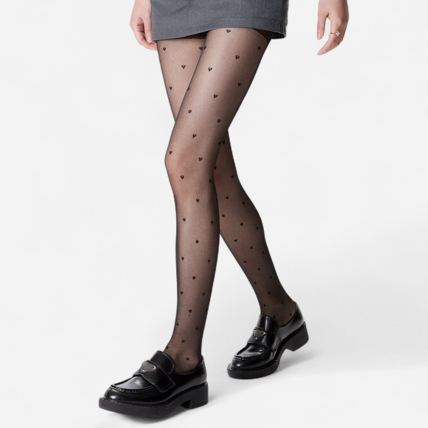 Anna-Kaci Sheer Heart Pattern Tights with Delicate Allover Embroidery