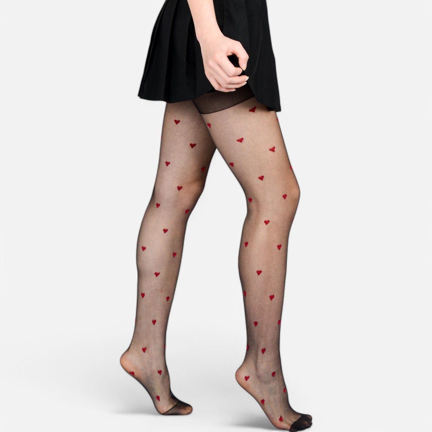 Anna-Kaci Sheer Heart Pattern Tights with Delicate Allover Embroidery
