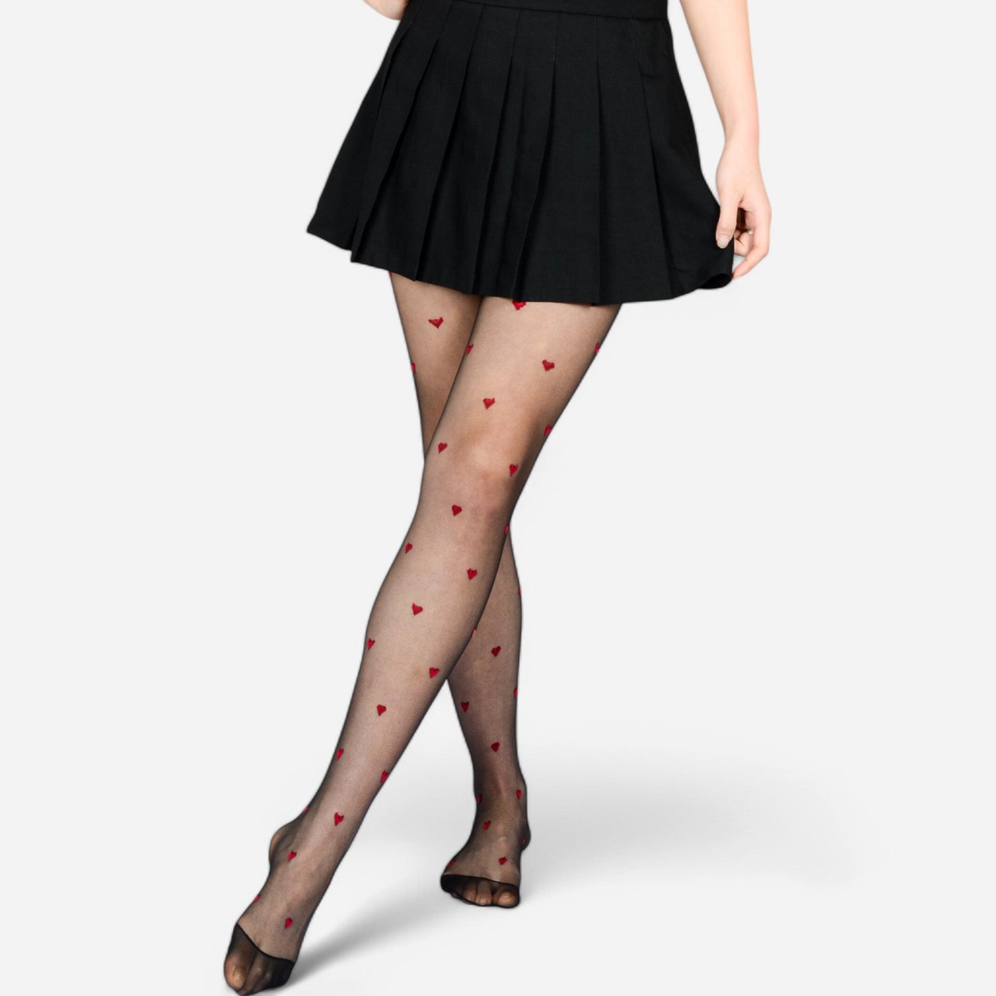Anna-Kaci Sheer Heart Pattern Tights with Delicate Allover Embroidery