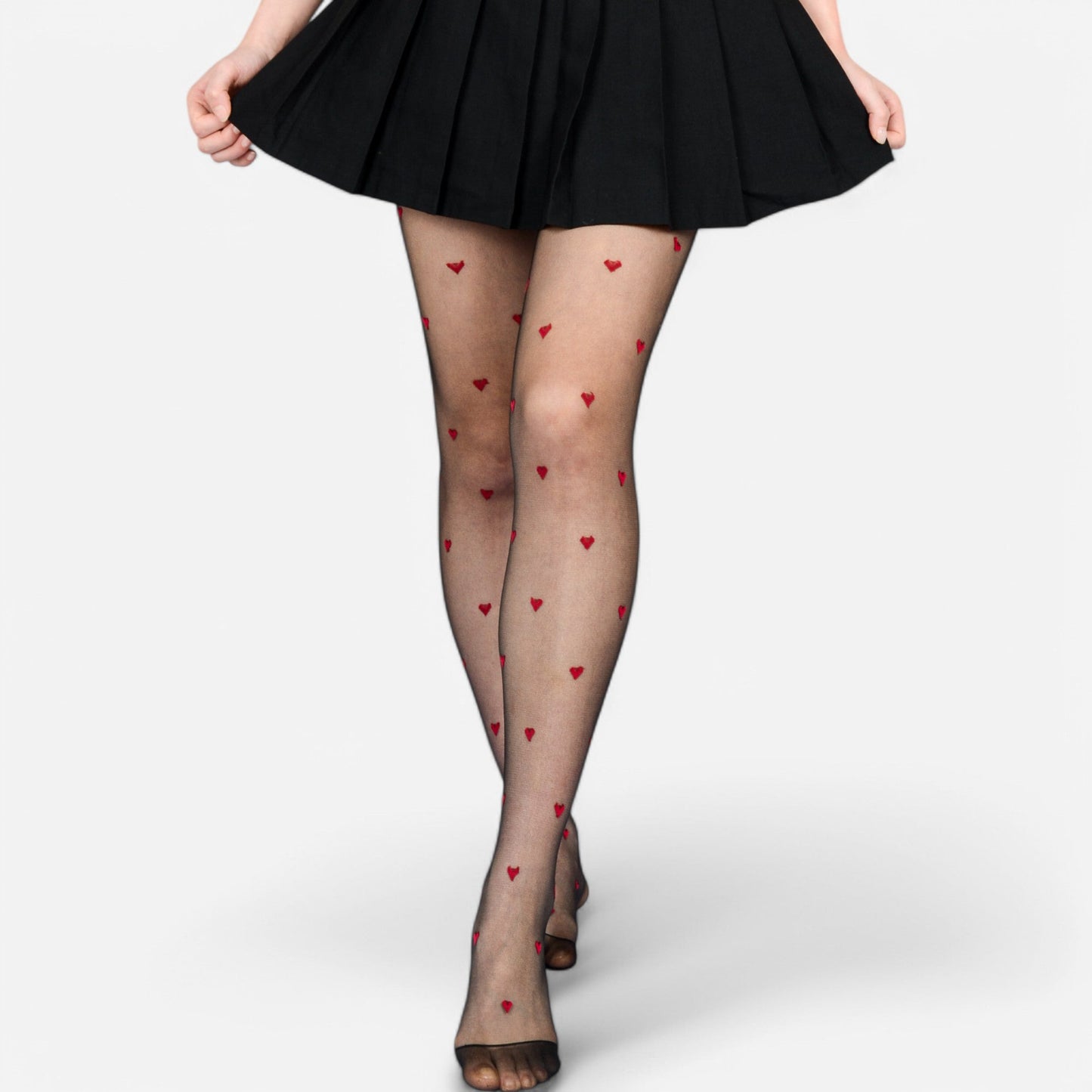Anna-Kaci Sheer Heart Pattern Tights with Delicate Allover Embroidery