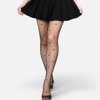 Anna-Kaci Sheer Heart Pattern Tights with Delicate Allover Embroidery