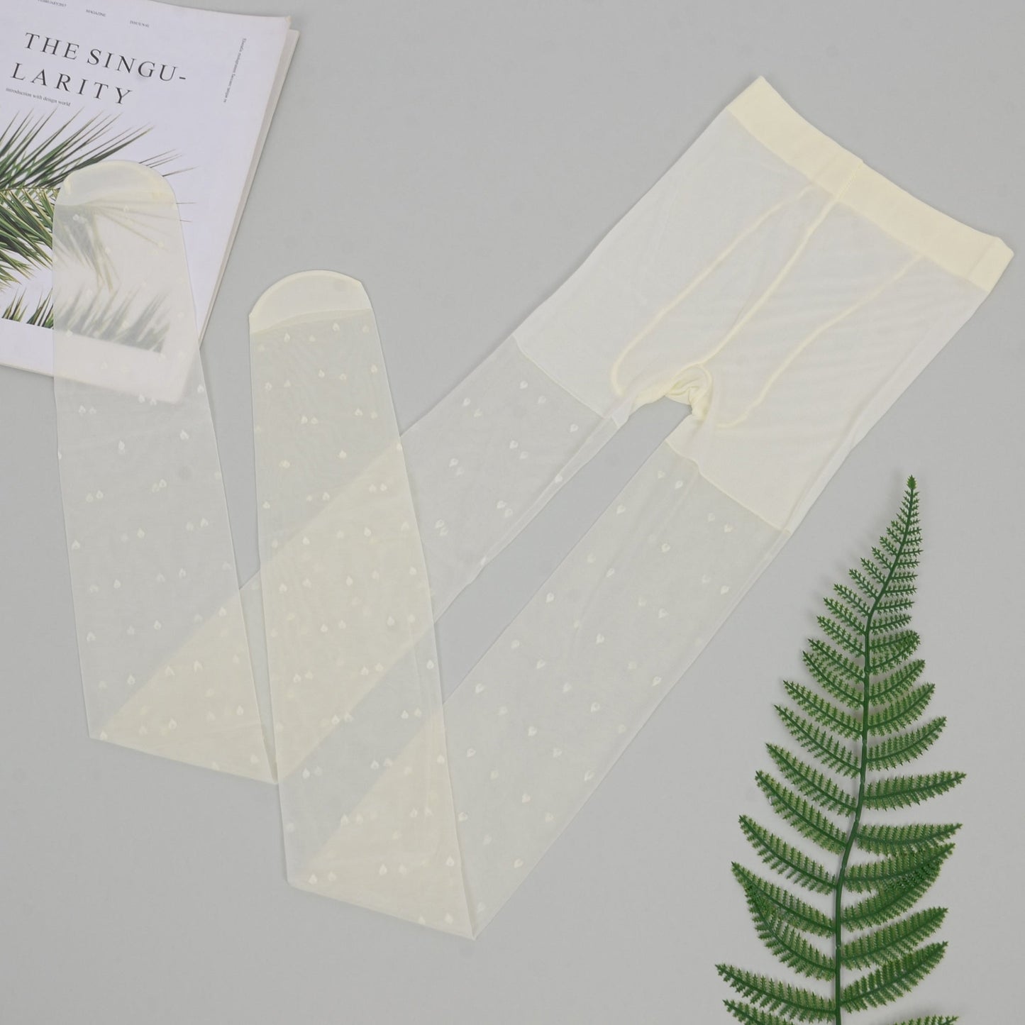 Anna-Kaci Sheer Heart Pattern Tights with Delicate Allover Embroidery