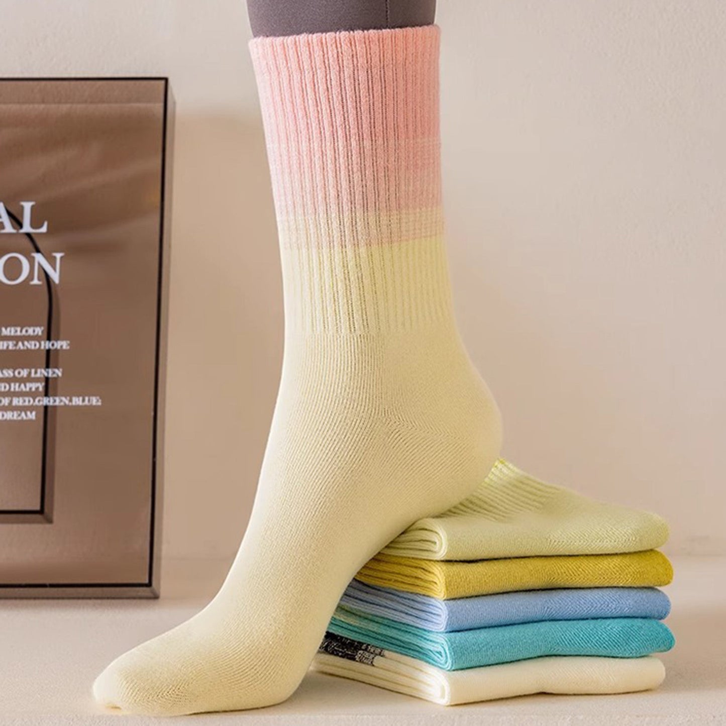 Anna-Kaci Women's Gradient Crew Socks 3-Pack Soft Stretch Knit Comfortable Stylish Everyday Wear