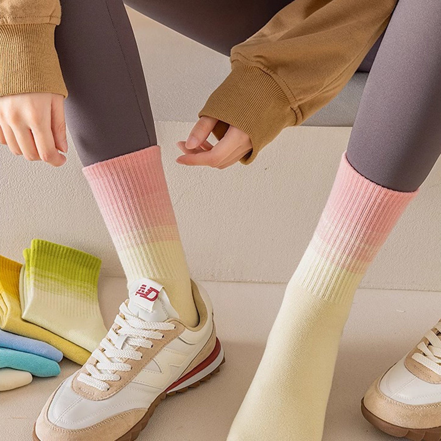 Anna-Kaci Women's Gradient Crew Socks 3-Pack Soft Stretch Knit Comfortable Stylish Everyday Wear