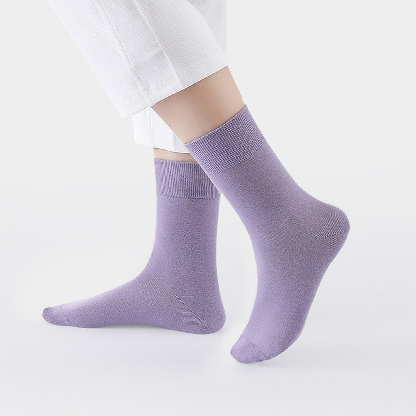 Anna-Kaci Women's Solid Crew Socks 2-Pack Soft Stretch Knit Comfortable Lightweight Everyday Fit