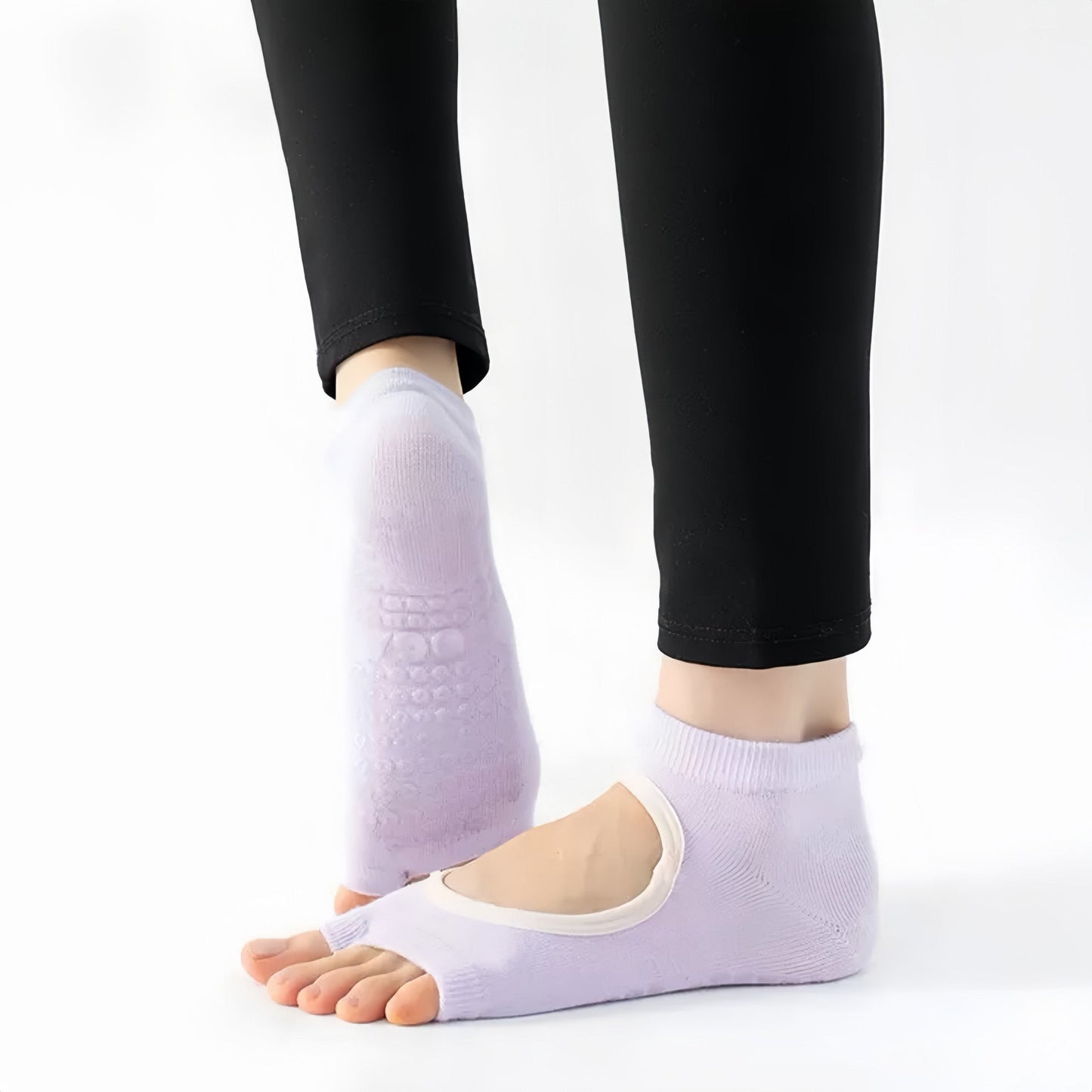Anna-Kaci Women's Open Toe Yoga Socks with Anti-Slip Grip Sole Breathable Fabric for Barre and Pilates 2-Pack