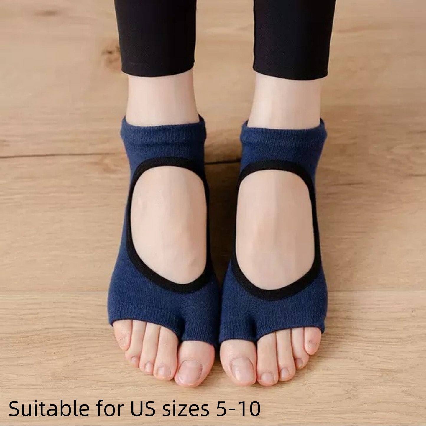 Anna-Kaci Women's Open Toe Yoga Socks with Anti-Slip Grip Sole Breathable Fabric for Barre and Pilates 2-Pack