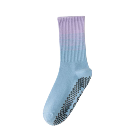 Anna-Kaci 2 Pairs Gradient Ribbed Crew Socks with Non-Slip Grip Bottom for Indoor or Studio Use