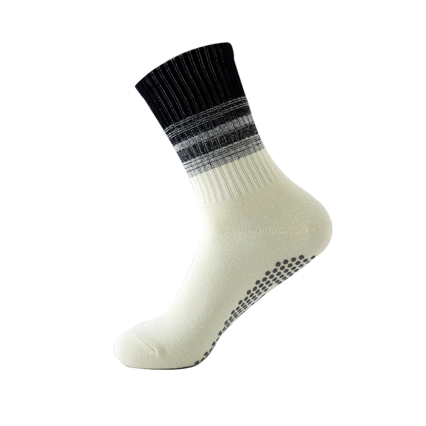 Anna-Kaci 2 Pairs Gradient Ribbed Crew Socks with Non-Slip Grip Bottom for Indoor or Studio Use