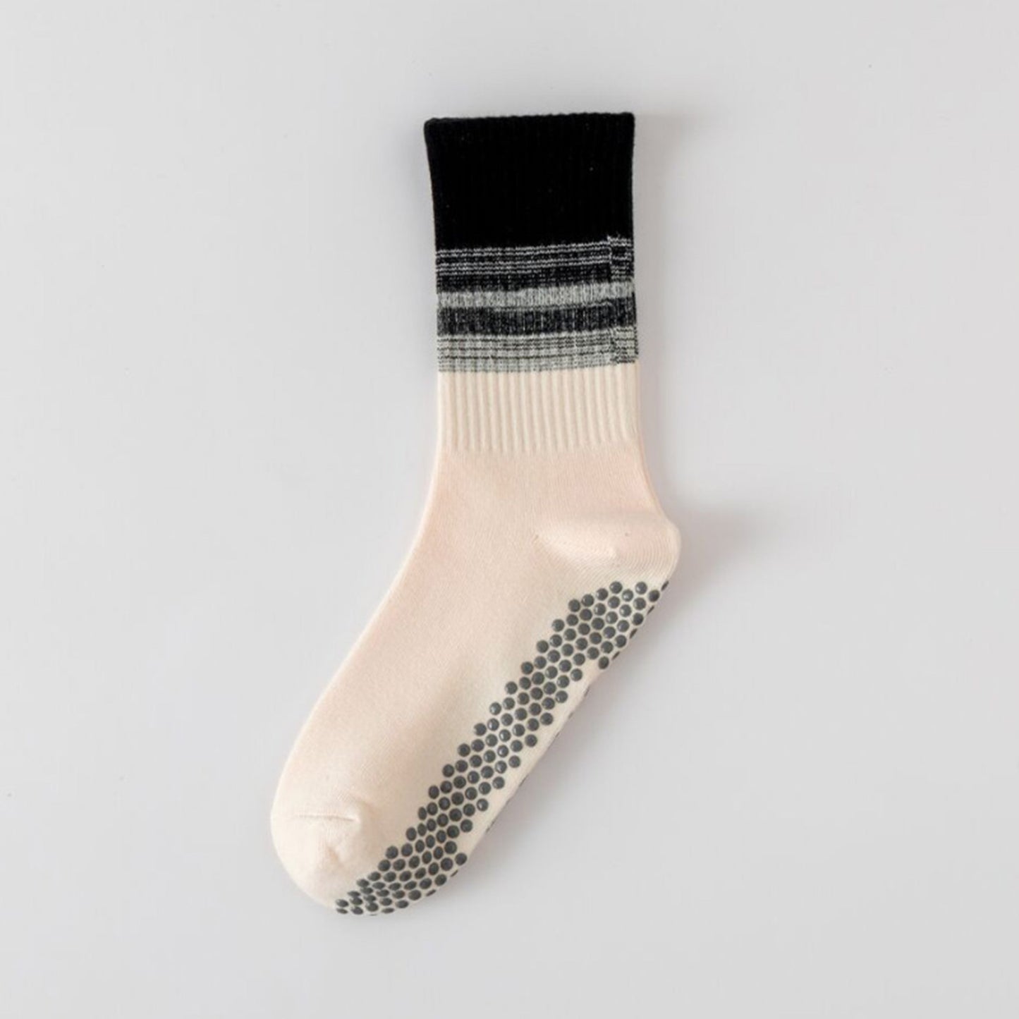 Anna-Kaci 2 Pairs Gradient Ribbed Crew Socks with Non-Slip Grip Bottom for Indoor or Studio Use