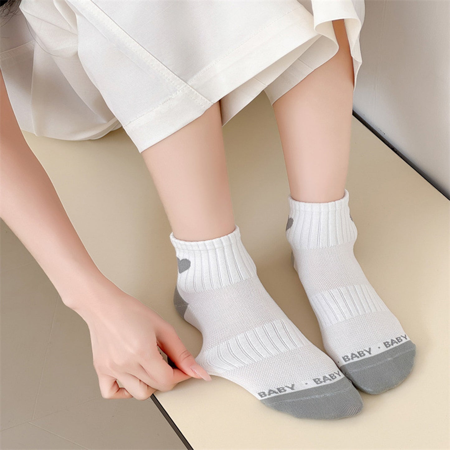 Anna-Kaci Women's Ribbed Ankle Socks with Contrast Toe and Heart Detail for Everyday Casual Wear