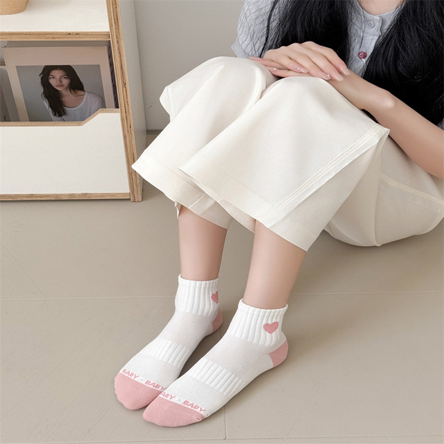 Anna-Kaci Women's Ribbed Ankle Socks with Contrast Toe and Heart Detail for Everyday Casual Wear