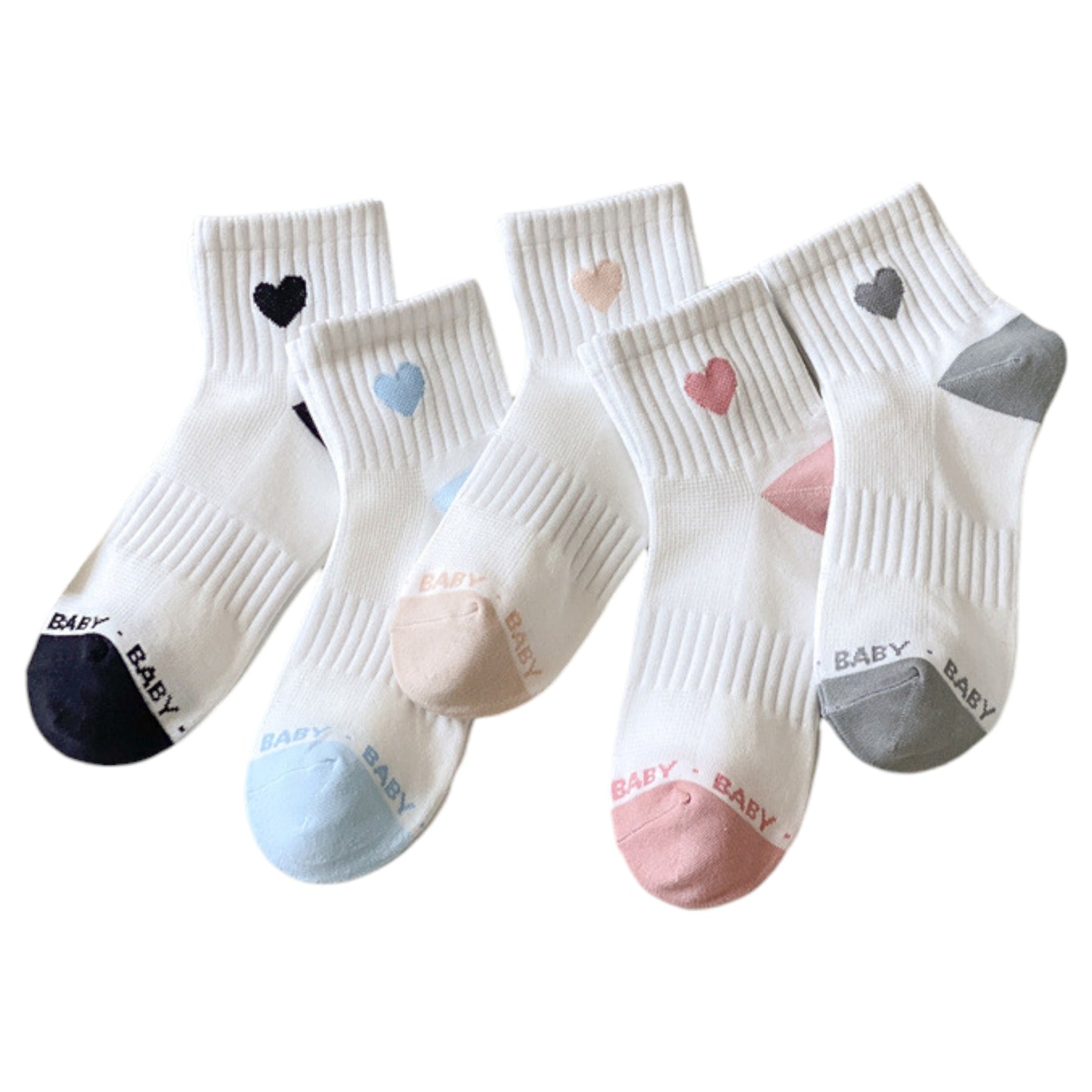 Anna-Kaci Women's Ribbed Ankle Socks with Contrast Toe and Heart Detail for Everyday Casual Wear