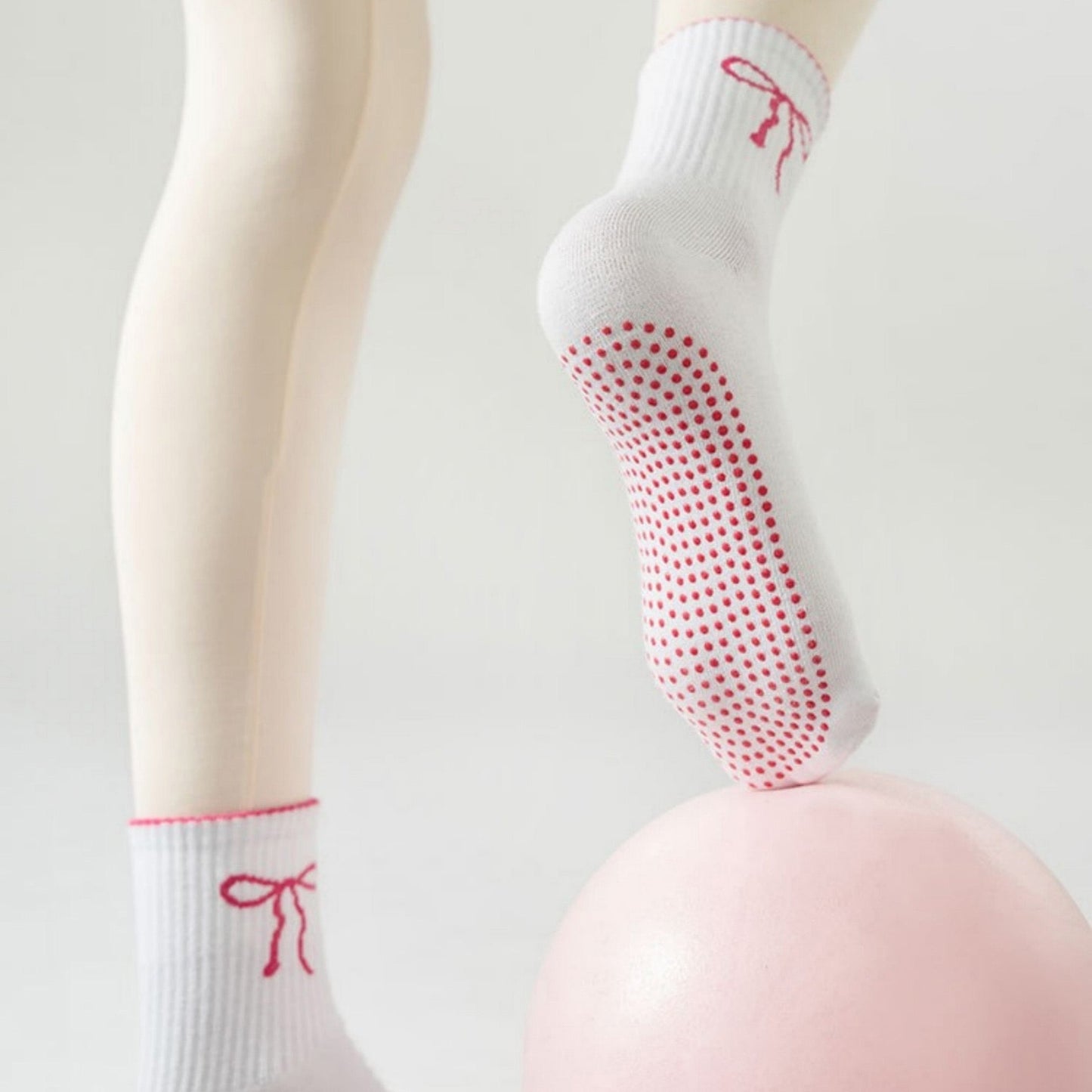Anna-Kaci Women's 2-Pack Non-Slip Grip Socks with Bow Embroidery and Anti-Skid Dot Soles
