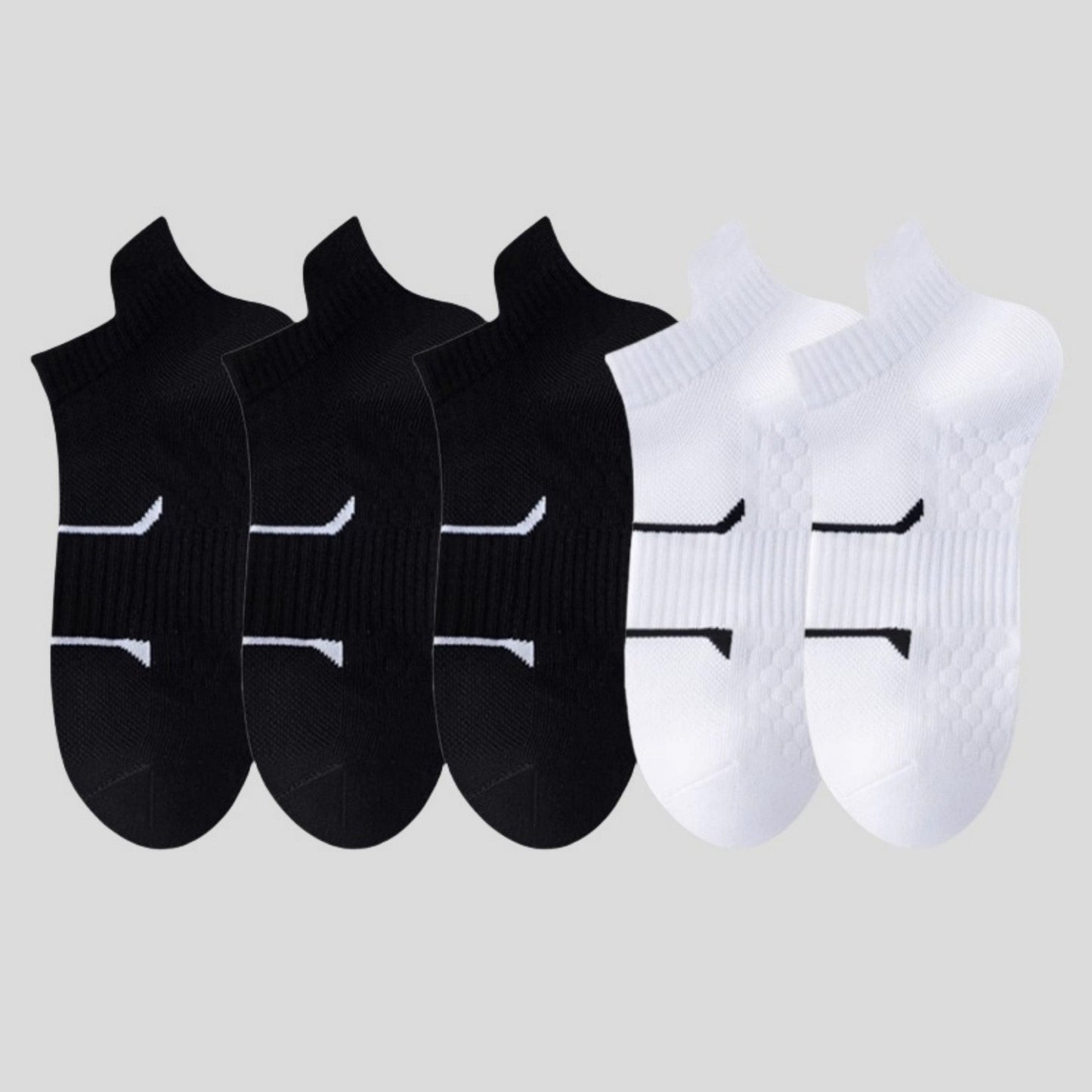 Anna-Kaci Men's Cushioned Low Cut Grip Socks 5-Pack with Arch Support and Breathable Mesh Panels