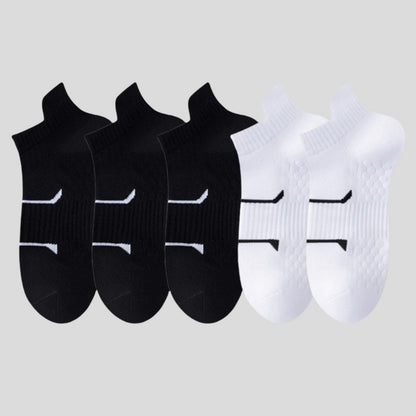 Anna-Kaci Men's Cushioned Low Cut Grip Socks 5-Pack with Arch Support and Breathable Mesh Panels