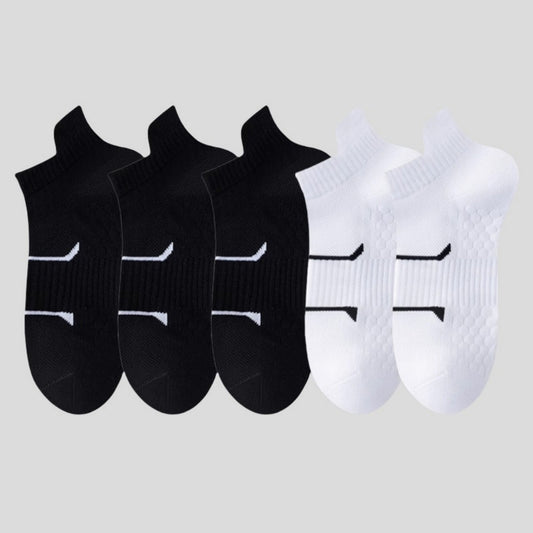 Anna-Kaci Men's Cushioned Low Cut Grip Socks 5-Pack with Arch Support and Breathable Mesh Panels