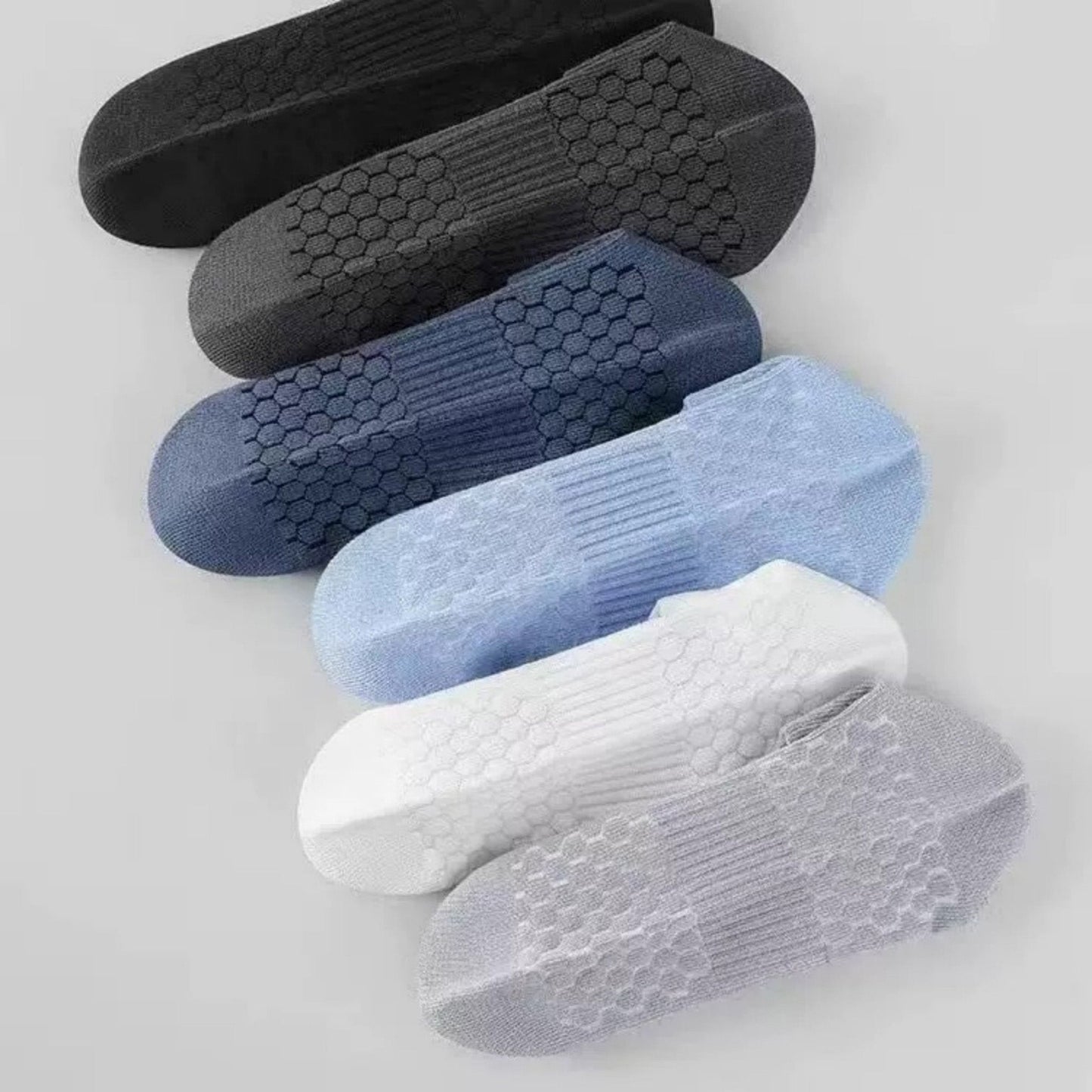 Anna-Kaci Men's Cushioned Low Cut Grip Socks 5-Pack with Arch Support and Breathable Mesh Panels