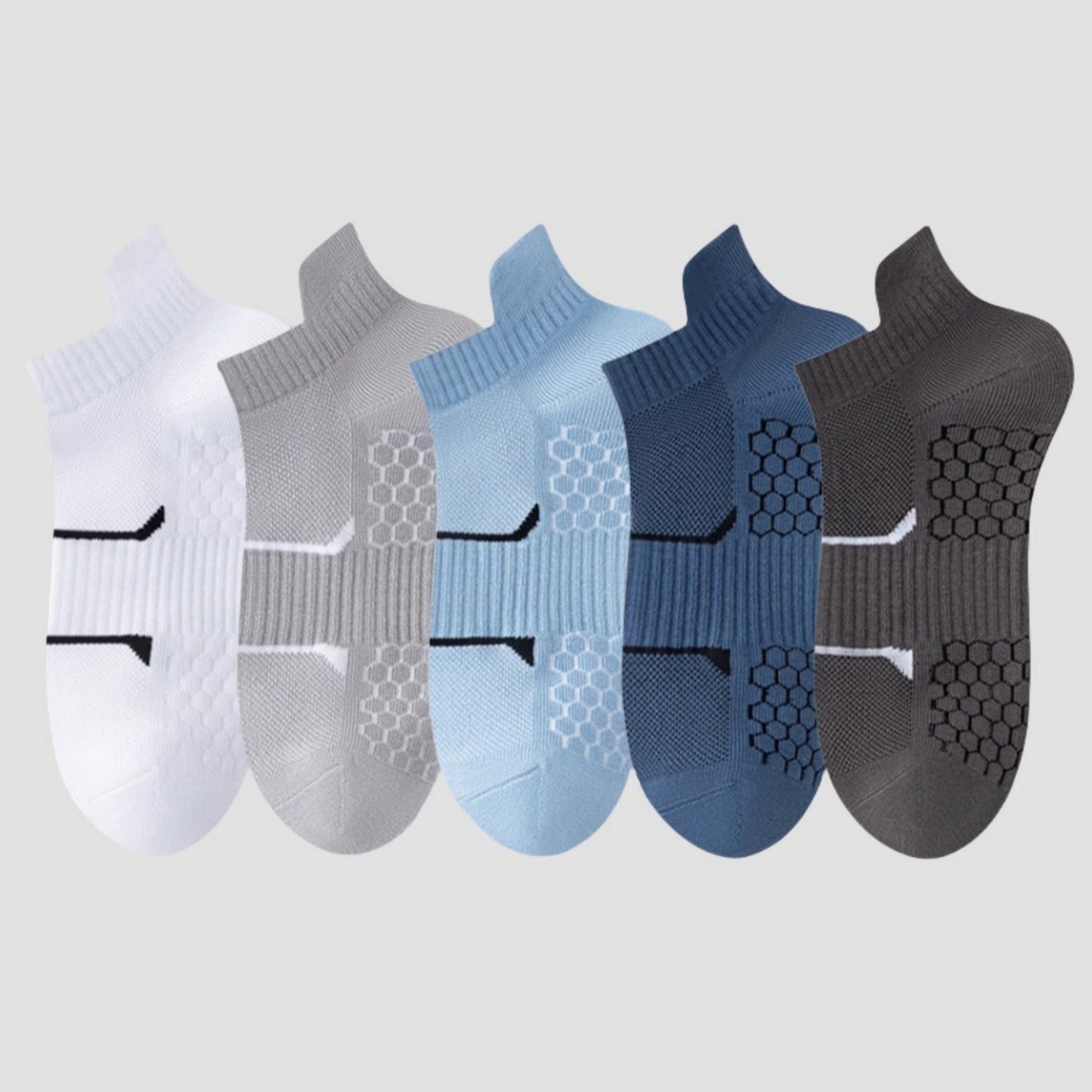Anna-Kaci Men's Cushioned Low Cut Grip Socks 5-Pack with Arch Support and Breathable Mesh Panels