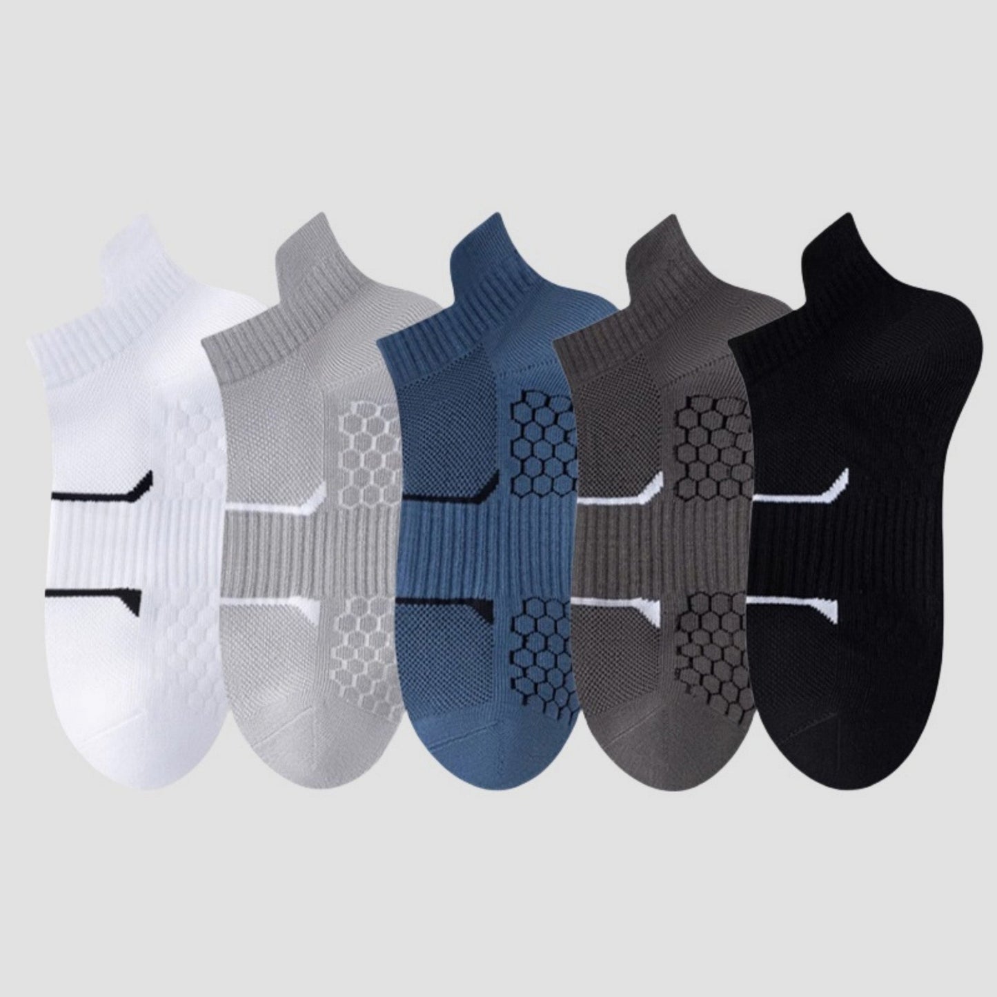 Anna-Kaci Men's Cushioned Low Cut Grip Socks 5-Pack with Arch Support and Breathable Mesh Panels