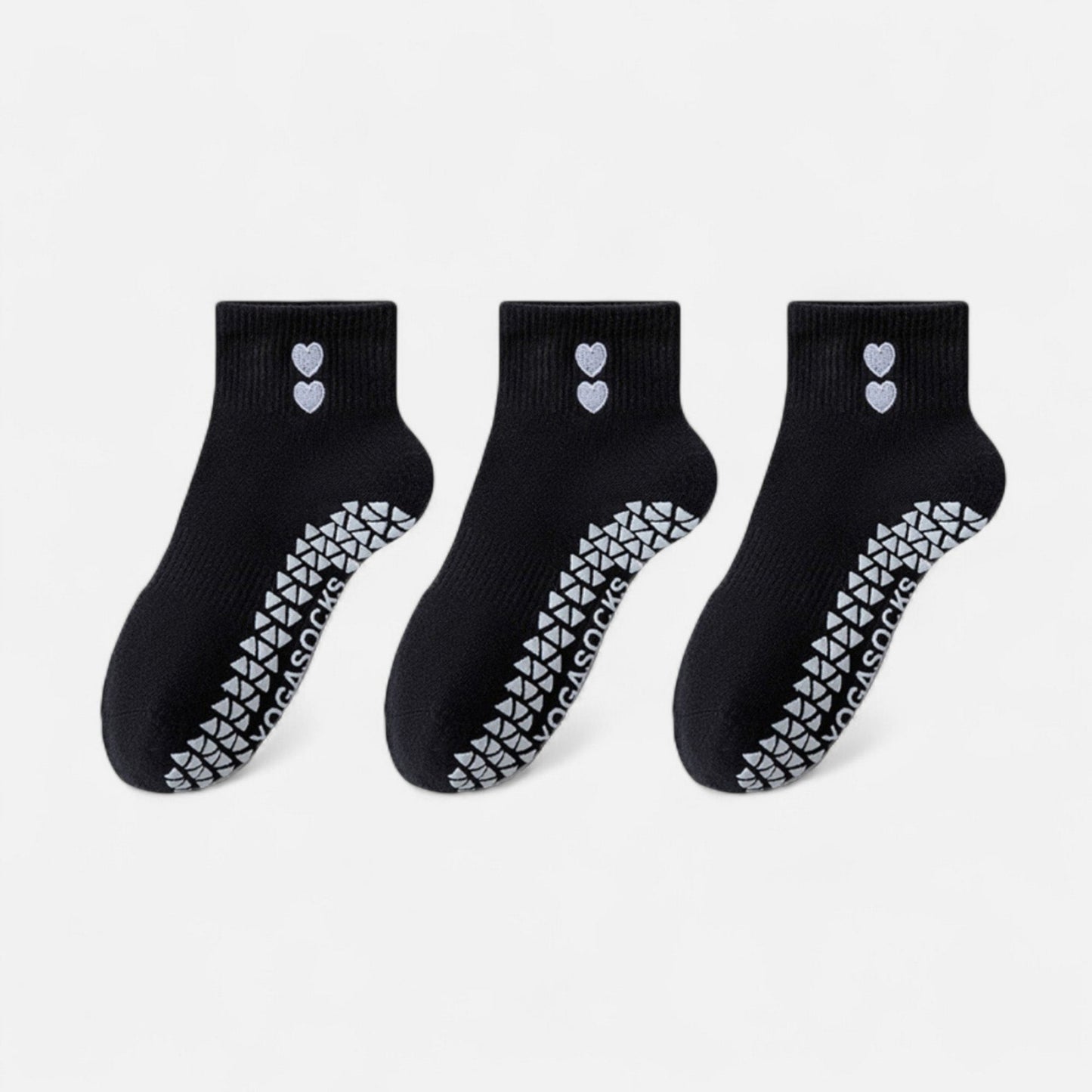 Anna-Kaci Women's Grip Ankle Socks 3-Pack with Heart Embroidery and Anti-Slip Soles for Yoga and Indoor Use