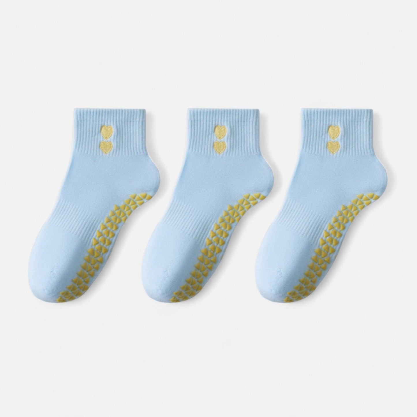 Anna-Kaci Women's Grip Ankle Socks 3-Pack with Heart Embroidery and Anti-Slip Soles for Yoga and Indoor Use