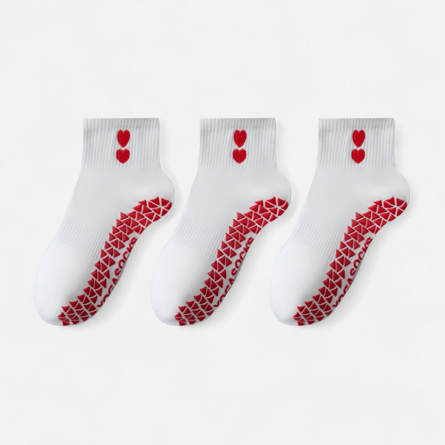 Anna-Kaci Women's Grip Ankle Socks 3-Pack with Heart Embroidery and Anti-Slip Soles for Yoga and Indoor Use