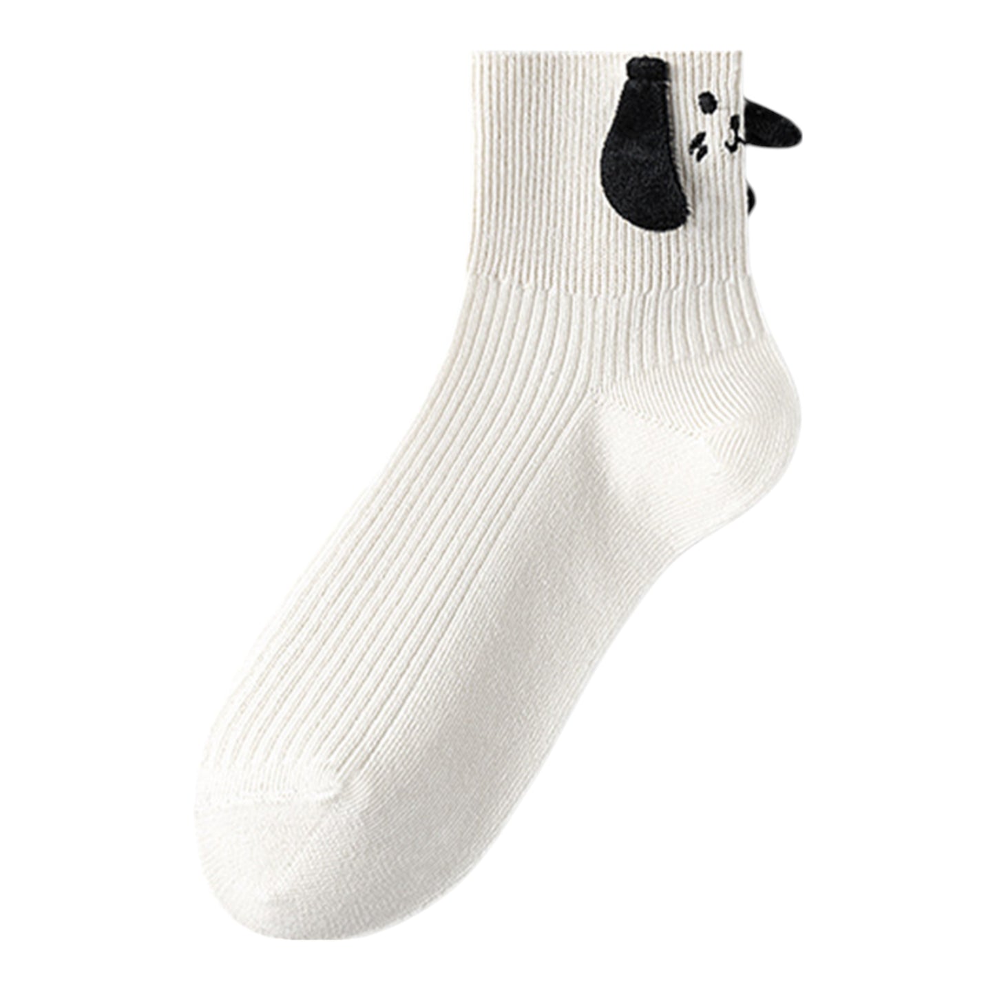 Anna-Kaci 2 Pairs Ribbed Ankle Socks with 3D Puppy Ear Detail and Embroidered Dog Face for Fun Everyday Style