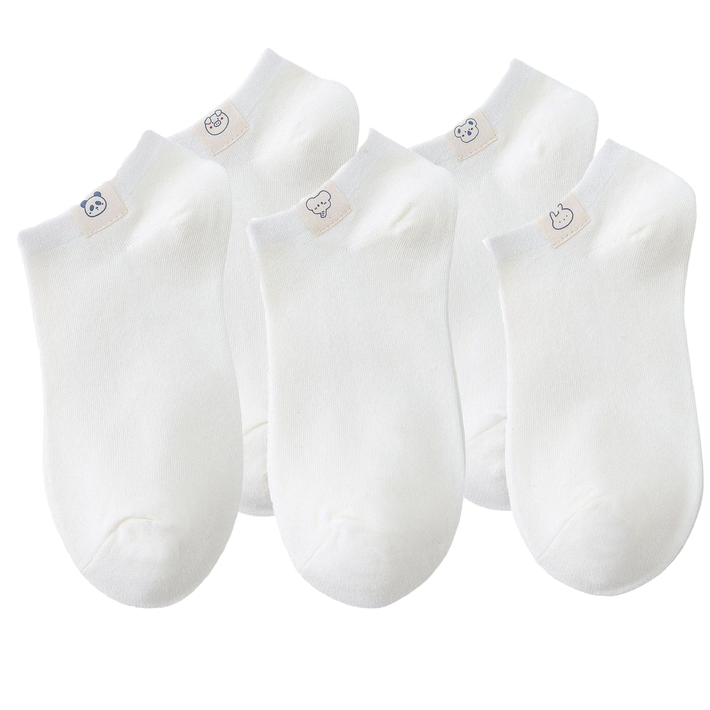 Anna-Kaci Women's 5 Pairs Women's Ankle Socks Soft Cotton Stretch Fabric with Cute Cartoon Animal Tags Comfortable Everyday Low-Cut Design