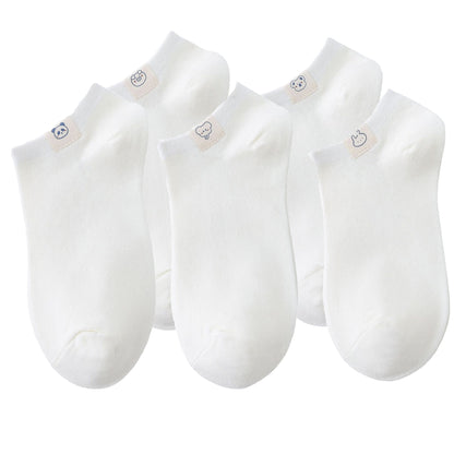 Anna-Kaci Women's 5 Pairs Women's Ankle Socks Soft Cotton Stretch Fabric with Cute Cartoon Animal Tags Comfortable Everyday Low-Cut Design