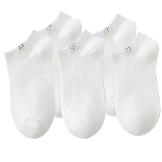 Anna-Kaci Women's 5 Pairs Women's Ankle Socks Soft Cotton Stretch Fabric with Cute Cartoon Animal Tags Comfortable Everyday Low-Cut Design
