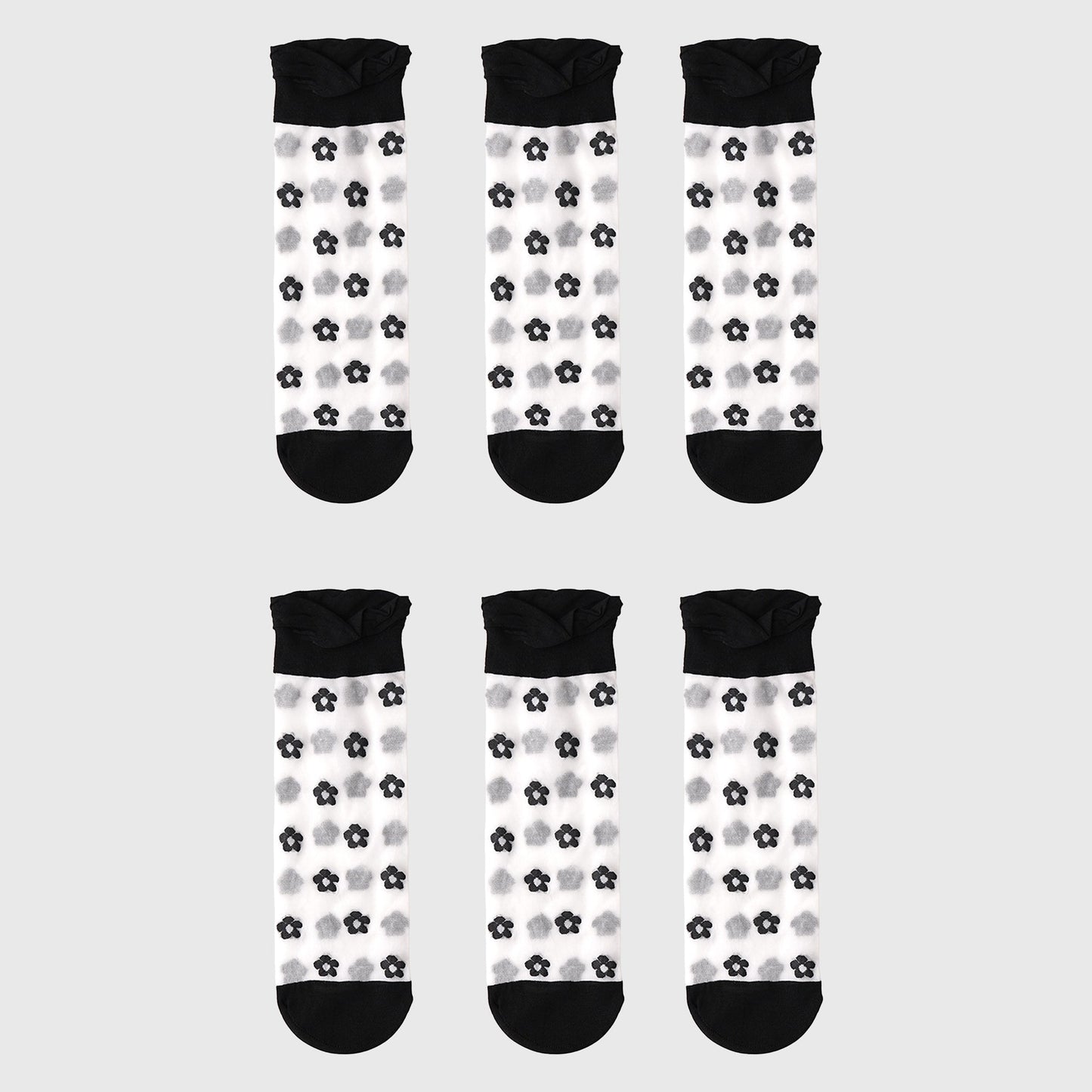 Anna-Kaci Women's Sheer Floral Patterned Ankle Socks with Ruffle Cuff 6pk