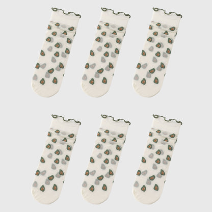 Anna-Kaci Women's Sheer Floral Patterned Ankle Socks with Ruffle Cuff 6pk