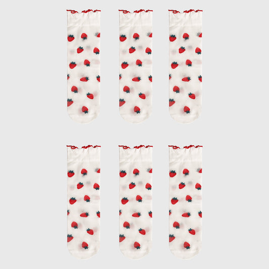 Anna-Kaci Women's Sheer Floral Patterned Ankle Socks with Ruffle Cuff 6pk