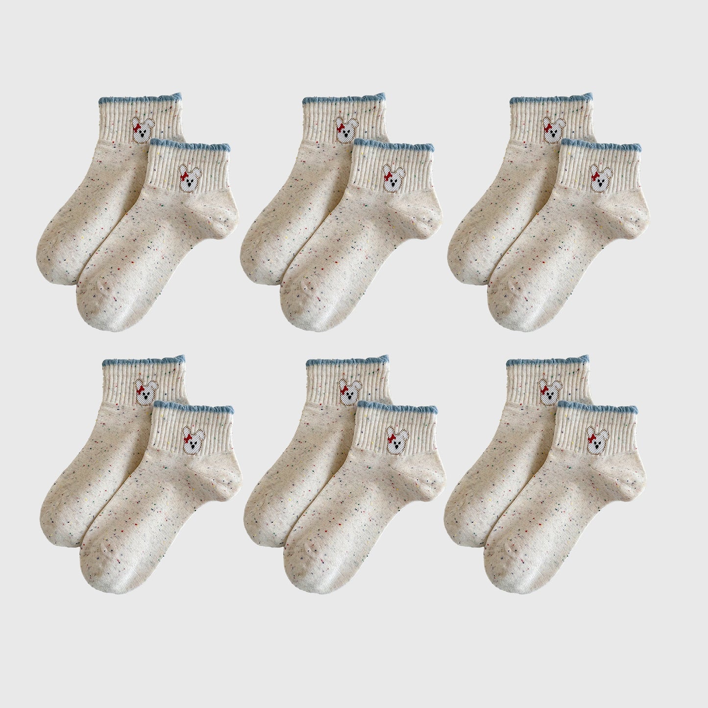 Anna-Kaci Women's Cute Bear Embroidered Speckled Ankle Socks 6pk