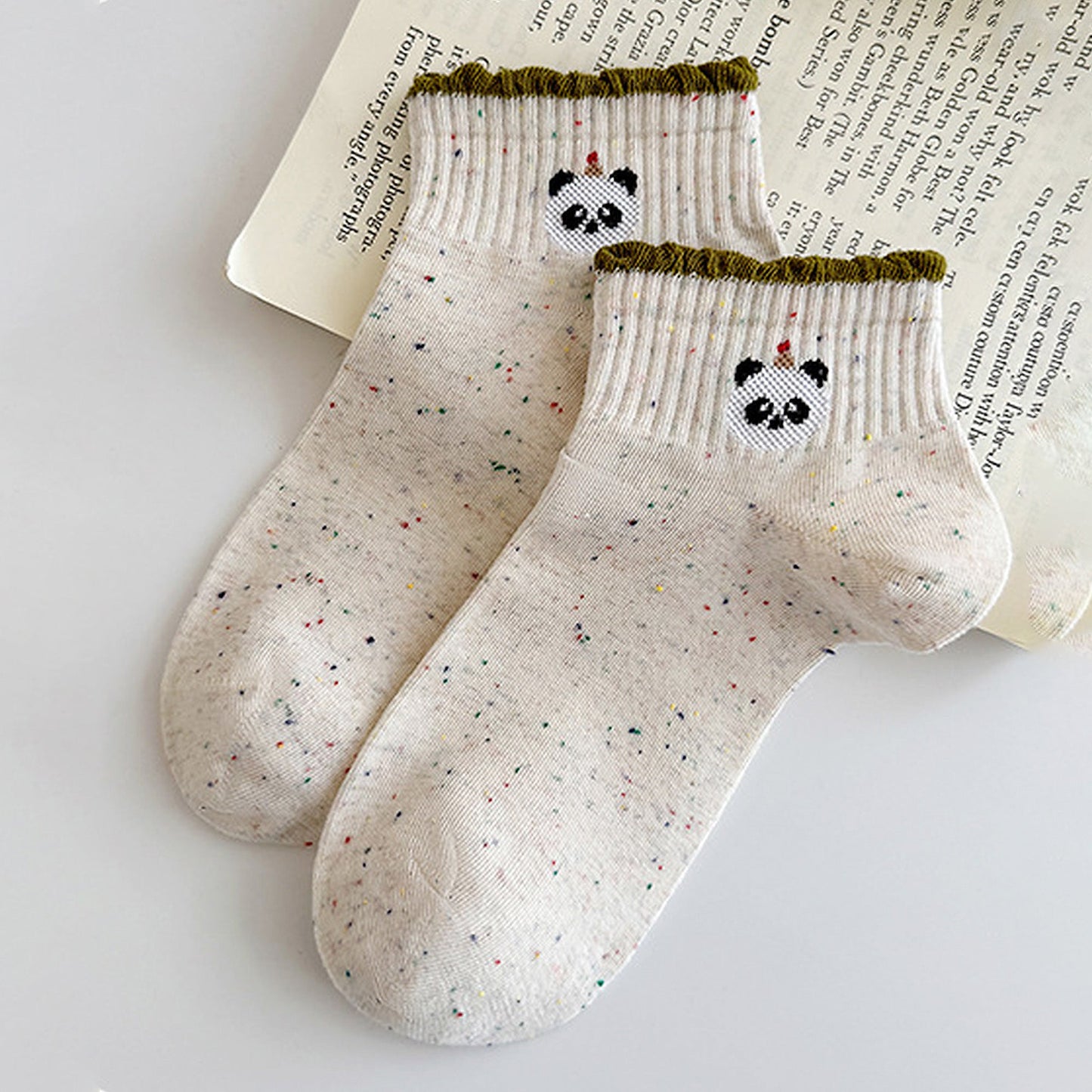 Anna-Kaci Women's Cute Bear Embroidered Speckled Ankle Socks 6pk