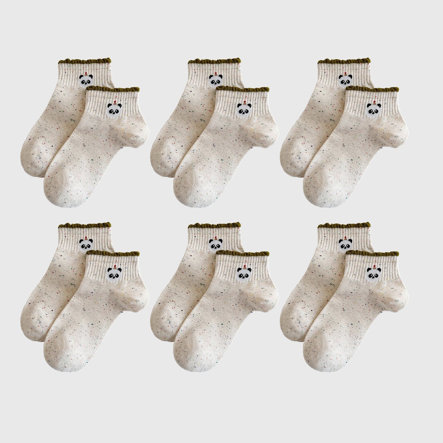 Anna-Kaci Women's Cute Bear Embroidered Speckled Ankle Socks 6pk