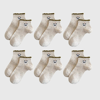 Anna-Kaci Women's Cute Bear Embroidered Speckled Ankle Socks 6pk