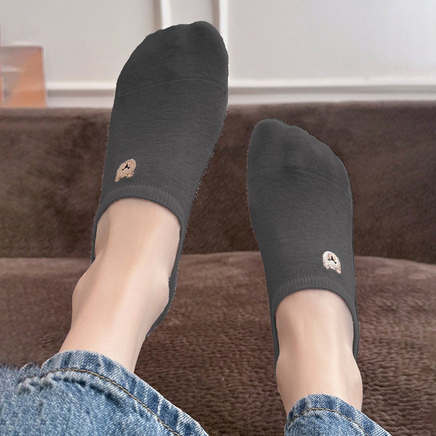 Anna-Kaci Women's 6pk Cute Bear Embroidered No-Show Socks