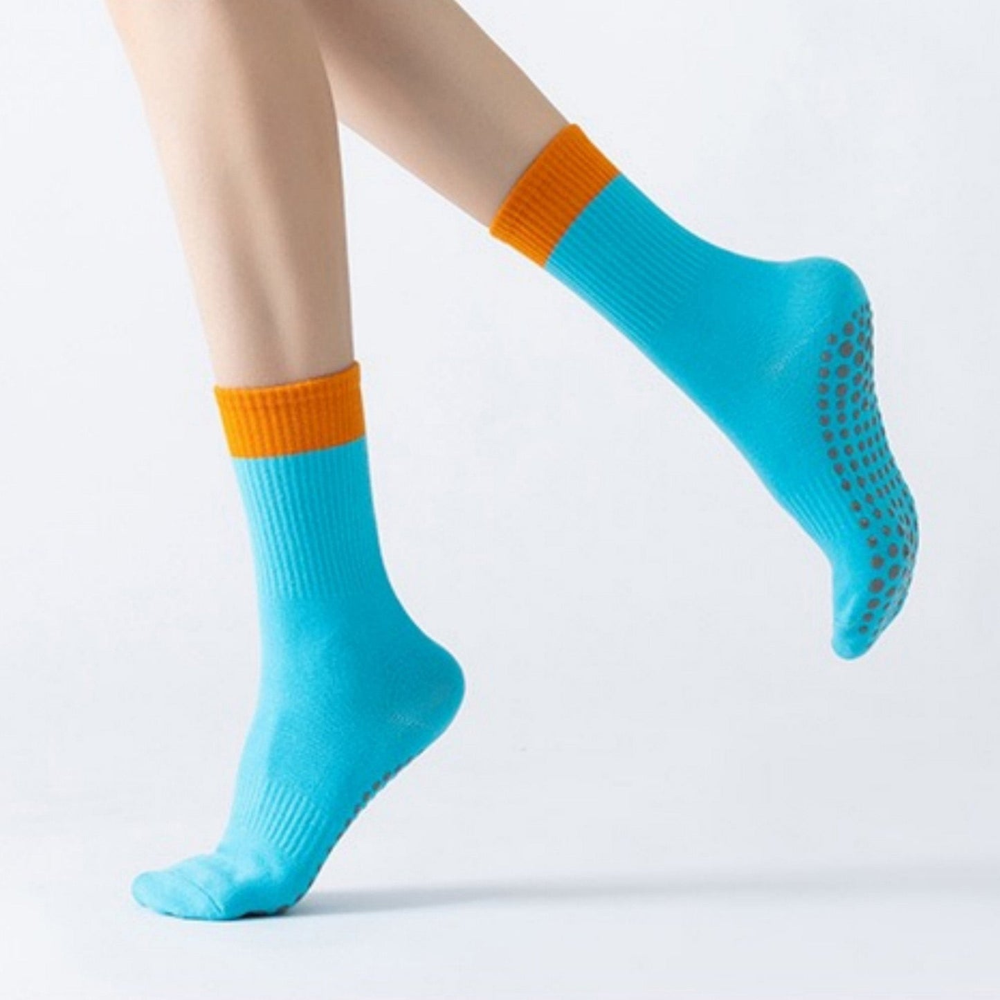 Anna-Kaci Women's Crew Grip Socks 2-Pack with Contrast Cuffs and Raised Textured Soles for Indoor Comfort