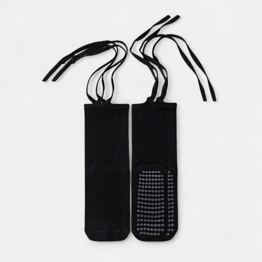 Anna-Kaci Women's 2-Pack Over-the-Calf Grip Socks with Ribbon Tie and Non-Slip Sole for Barre Pilates Yoga