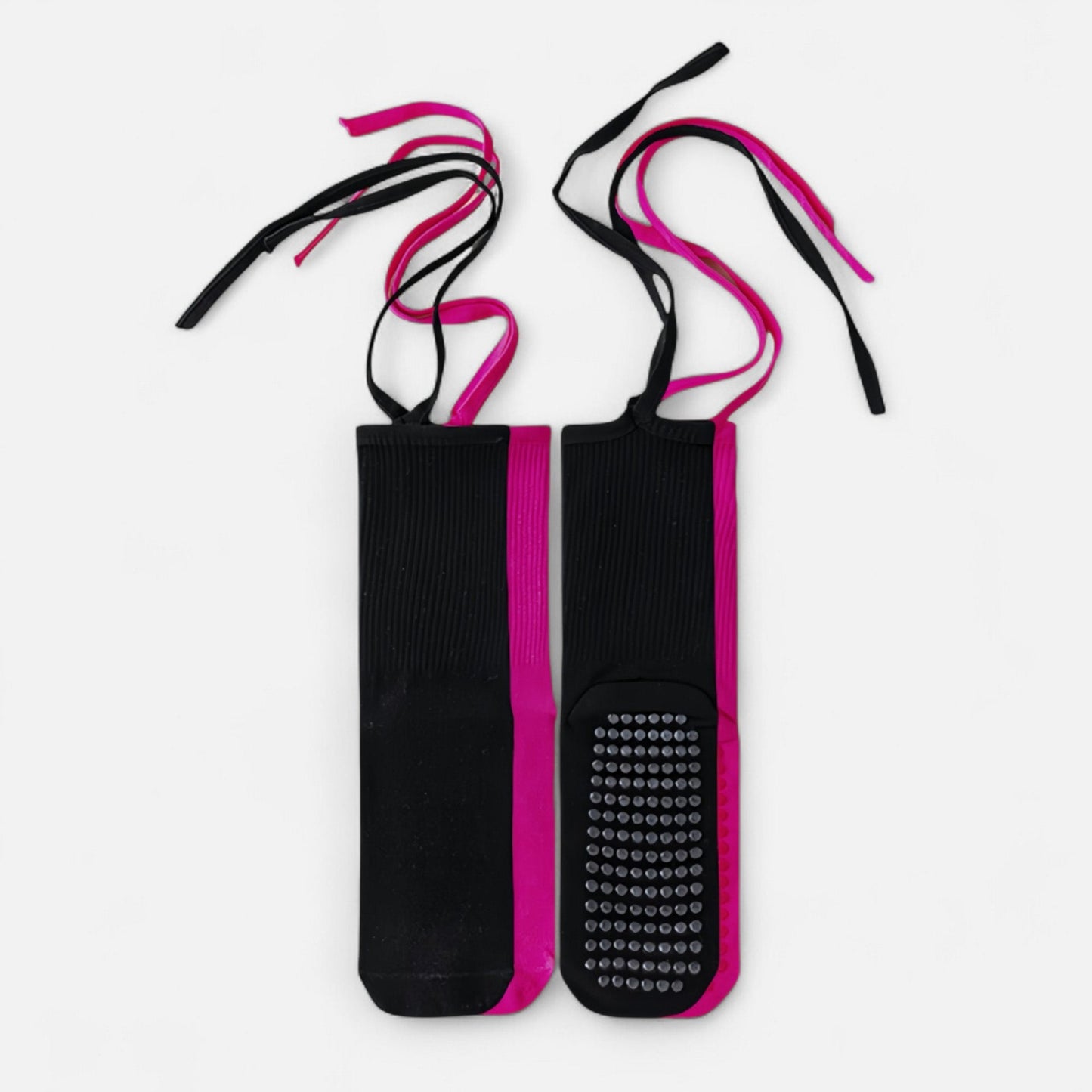 Anna-Kaci Women's 2-Pack Over-the-Calf Grip Socks with Ribbon Tie and Non-Slip Sole for Barre Pilates Yoga