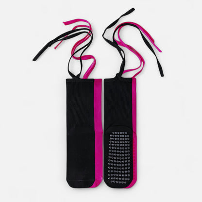Anna-Kaci Women's 2-Pack Over-the-Calf Grip Socks with Ribbon Tie and Non-Slip Sole for Barre Pilates Yoga
