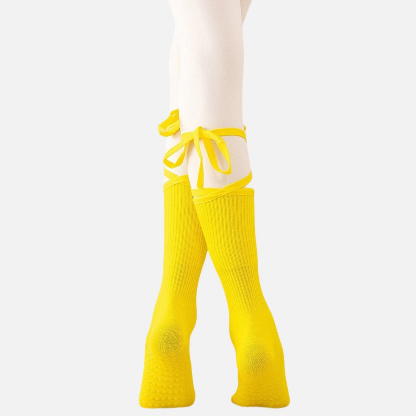 Anna-Kaci Women's 2-Pack Over-the-Calf Grip Socks with Ribbon Tie and Non-Slip Sole for Barre Pilates Yoga