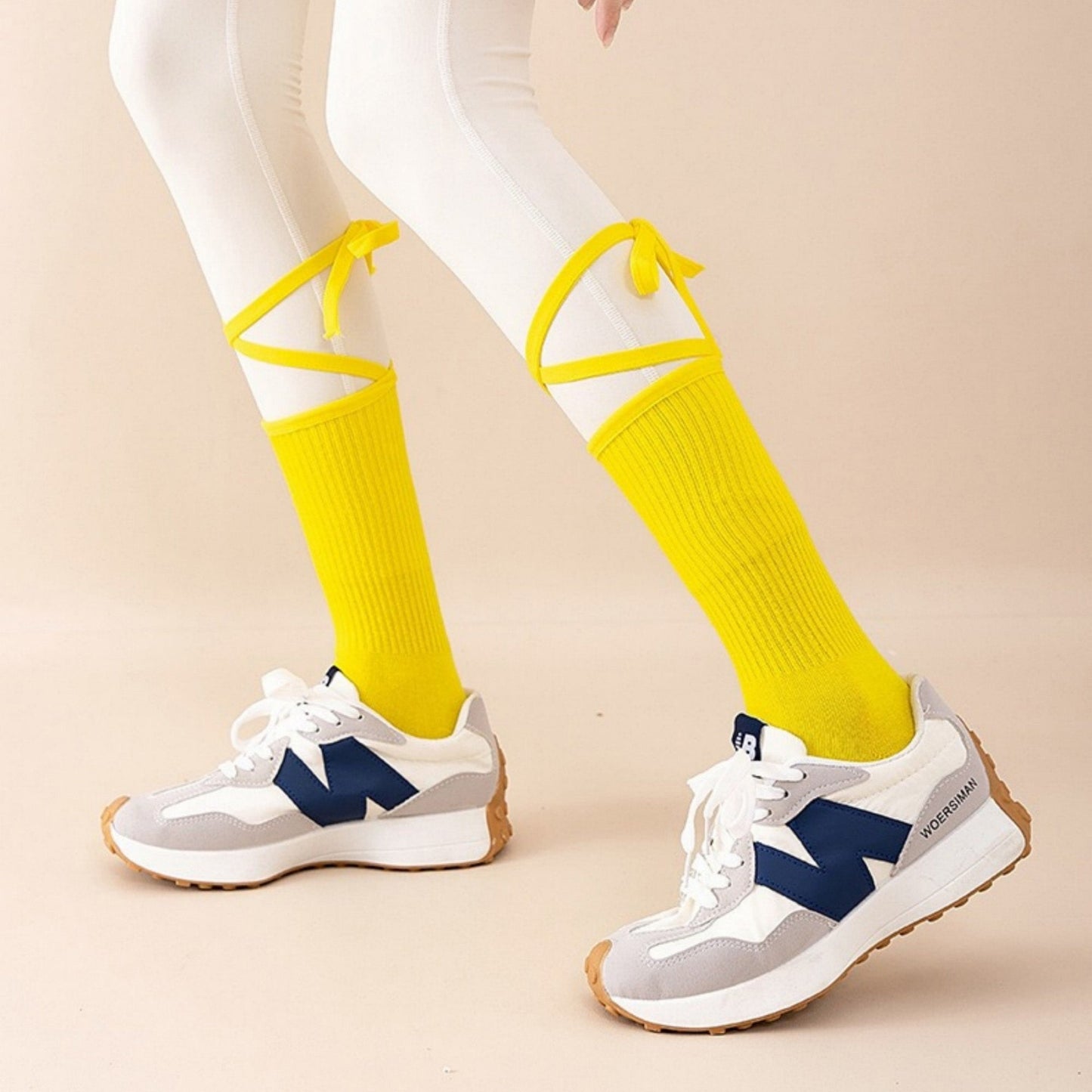 Anna-Kaci Women's 2-Pack Over-the-Calf Grip Socks with Ribbon Tie and Non-Slip Sole for Barre Pilates Yoga